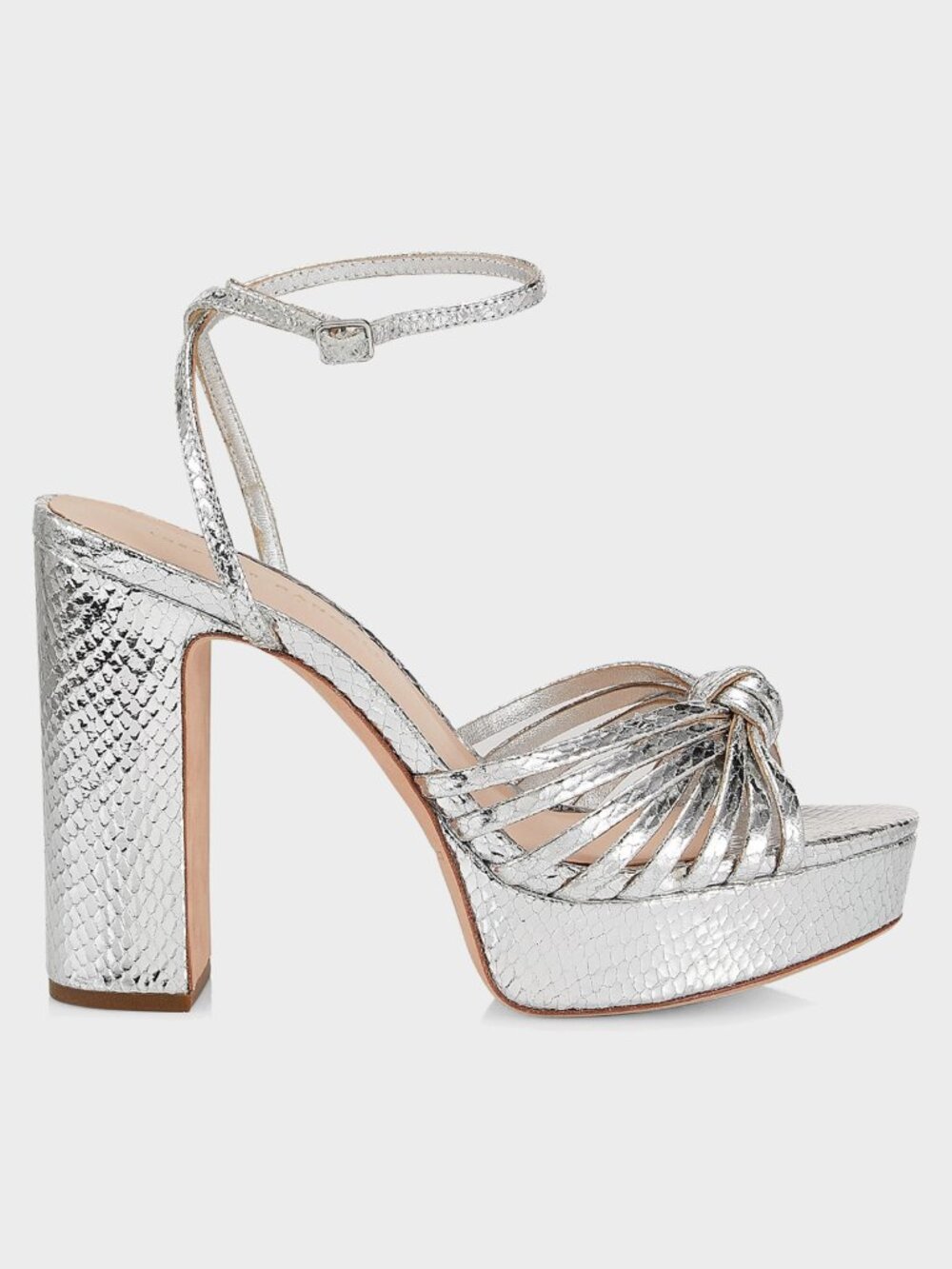$500 LOEFFLER RANDAL Rivka Knot Platform Sandals LEATHER SILVER 9 (DD5)